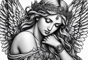 Angel with prayer hands tattoo idea