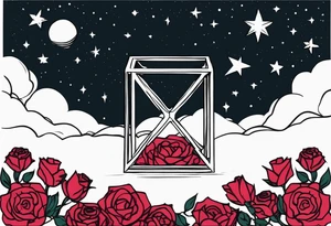 Tesseract with a field of small roses and stars around it tattoo idea