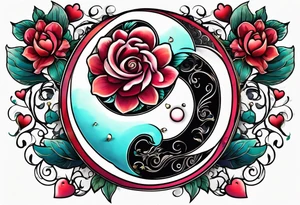 Ying Yang, hearts and flowers with medalla tattoo idea