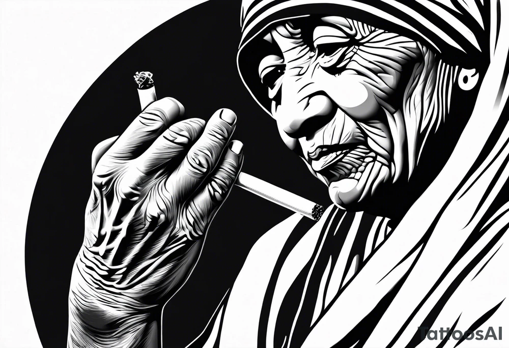 mother theresa smoking cigarette tattoo idea