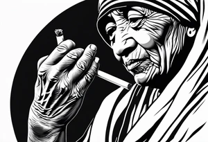 mother theresa smoking cigarette tattoo idea