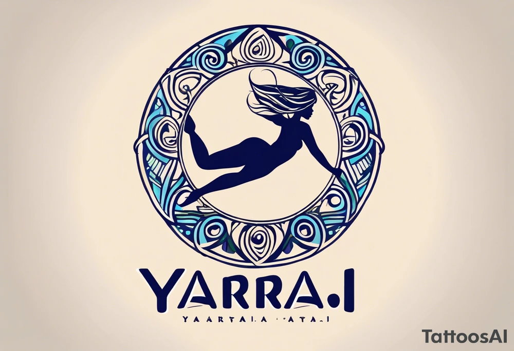 a a simple easily drawn logo for a bikini brand called Yaraí. Simple logo and unique design symbolizing the meaning "lively waters" . Spiral included in the logo tattoo idea