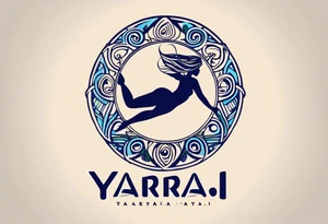 a a simple easily drawn logo for a bikini brand called Yaraí. Simple logo and unique design symbolizing the meaning "lively waters" . Spiral included in the logo tattoo idea