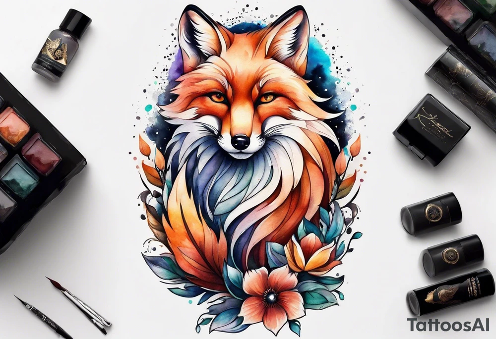 Watercolor fox tattoo idea