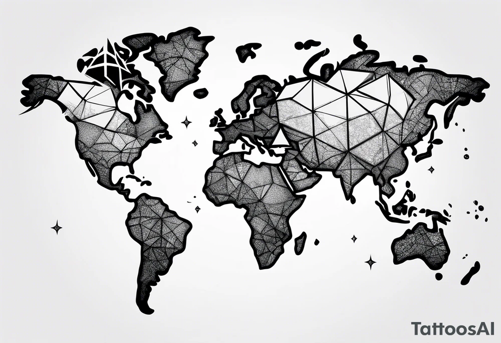 world map breaking like glass ball tattoo idea