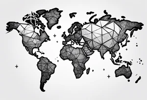 world map breaking like glass ball tattoo idea