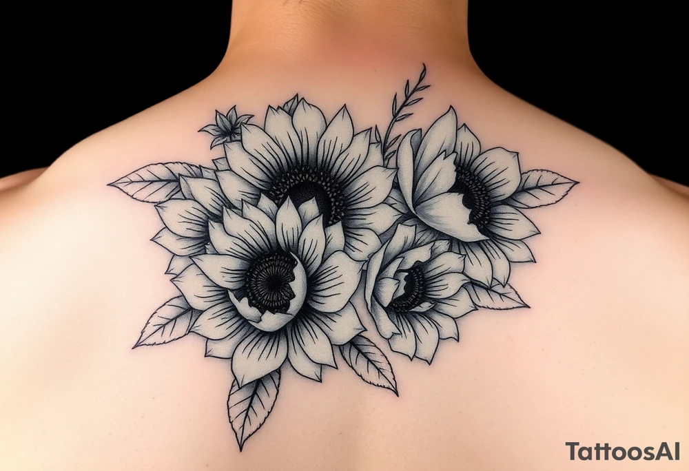 Floral sunflowers, Peony’s, cherry blossoms and Delilah’s. tattoo idea