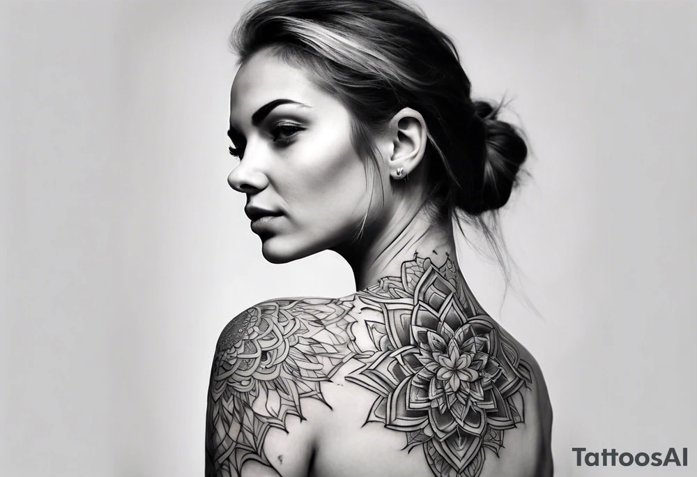 shoulder to elbow tattoo, with beautiful women and mandala tattoo idea