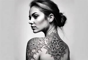 shoulder to elbow tattoo, with beautiful women and mandala tattoo idea