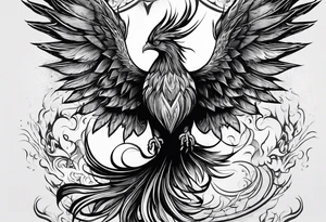 Depict a phoenix rising from flames shaped like hearts, symbolizing the transformative power of love and the strength that emerges from the ashes of challenges. tattoo idea