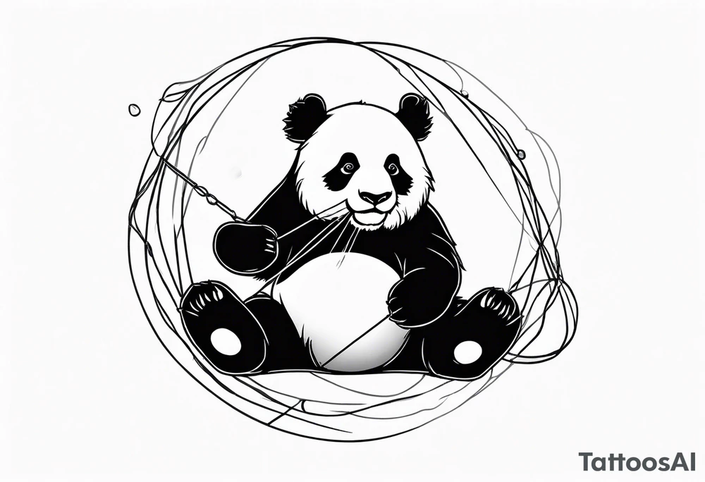 Playful panda interacting with a ball of yarn tattoo idea