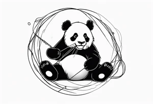 Playful panda interacting with a ball of yarn tattoo idea