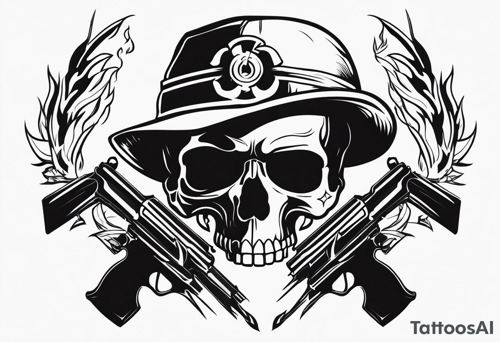skull and fire arms tattoo idea