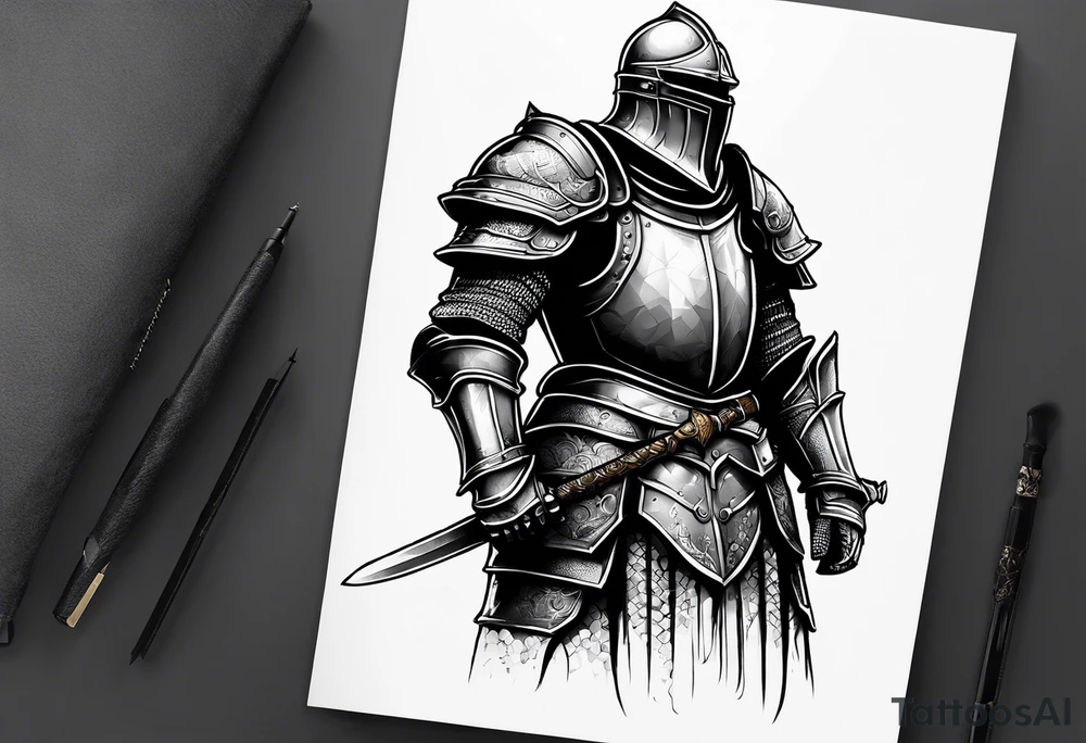 knight in heavy armor full body in profile tattoo idea