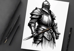 knight in heavy armor full body in profile tattoo idea