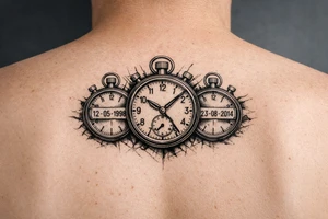 3 stop watches with time and date tattoo idea
