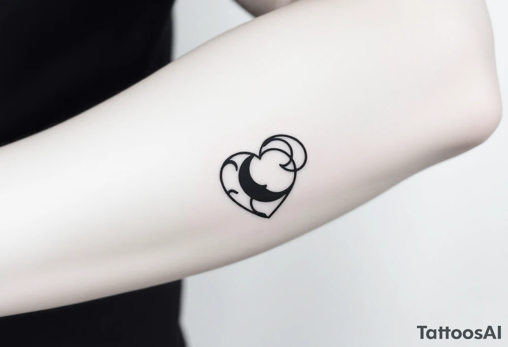 Heart and moon combination tattoo idea