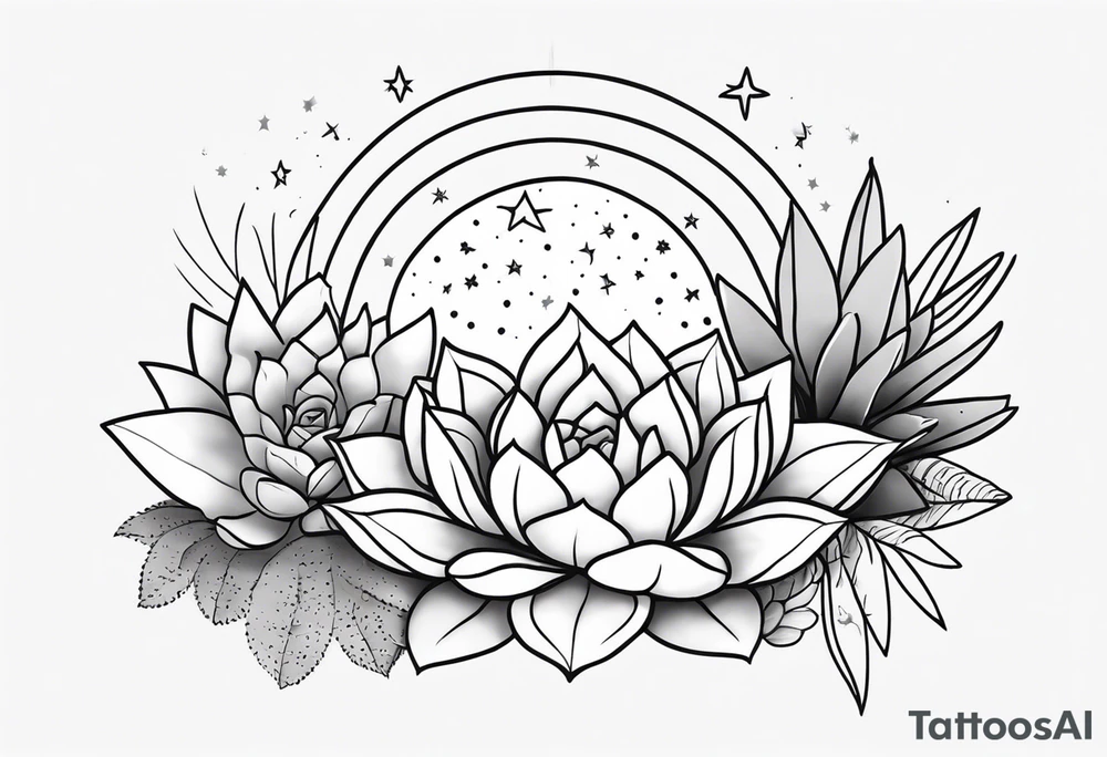 fine line with sun, stars, floral, dots, three succulents
. Sternum tattoo grey scale shading tattoo idea