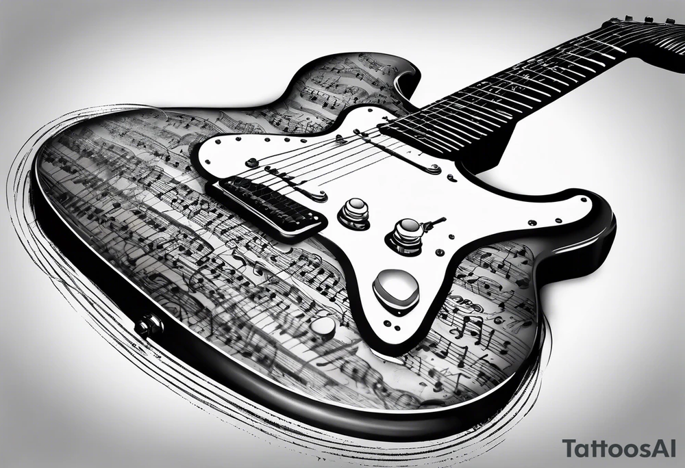 Electric guitar fading into sheet music tattoo idea