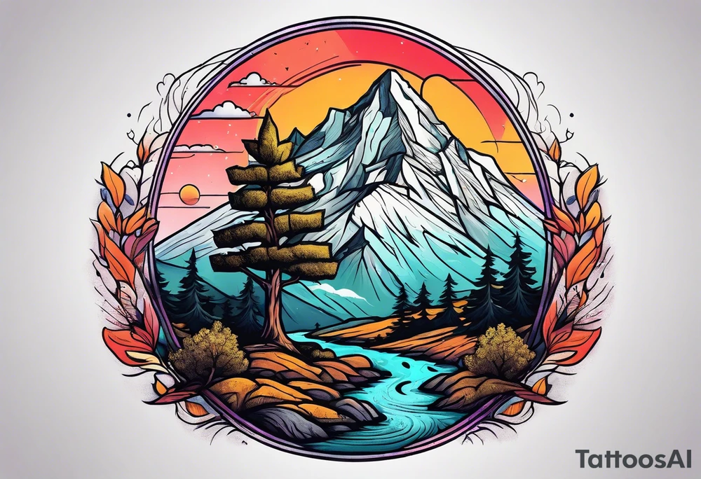 mountain with tree of life tattoo idea