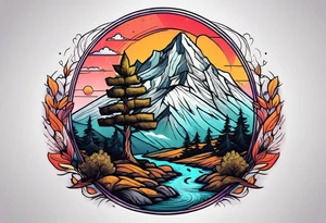 mountain with tree of life tattoo idea