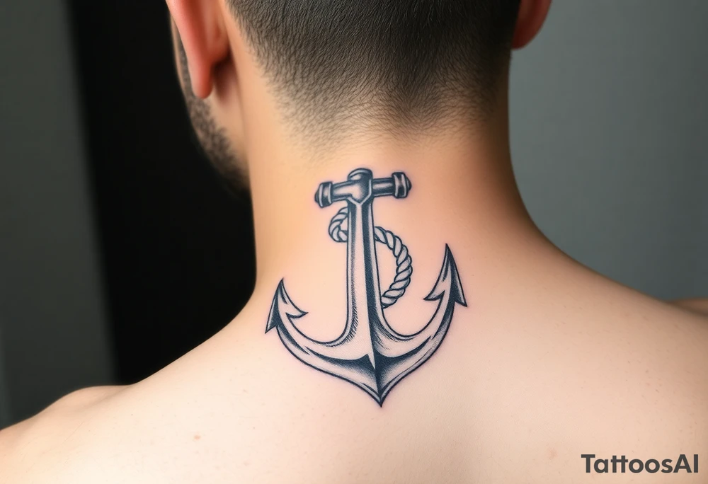 weathered anchor wrapped in nautical rope with sea waves tattoo idea
