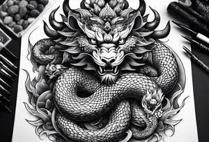 Japanese-style tattoo with snake demons tattoo idea
