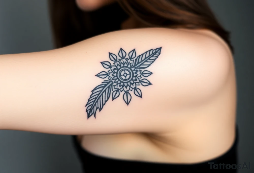 spiritual feather indian mandala shaman tattoo idea