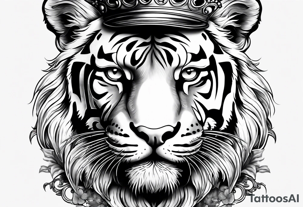A tiger with crown and smoke rose times clocks tattoo idea