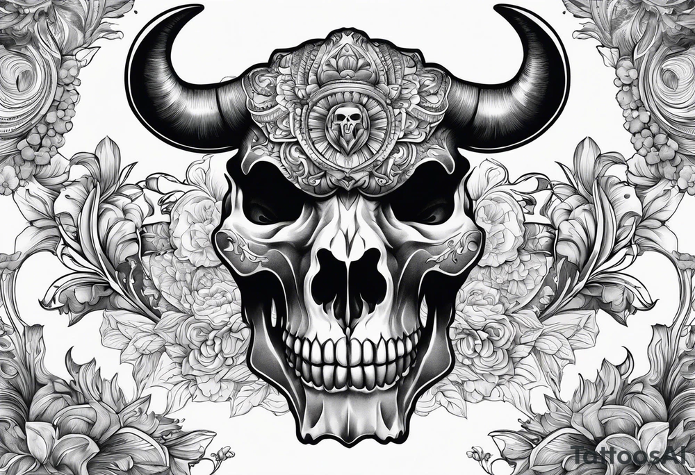 skull of a bull with a line frame, realistic, simple tattoo idea