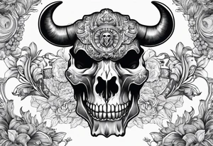skull of a bull with a line frame, realistic, simple tattoo idea