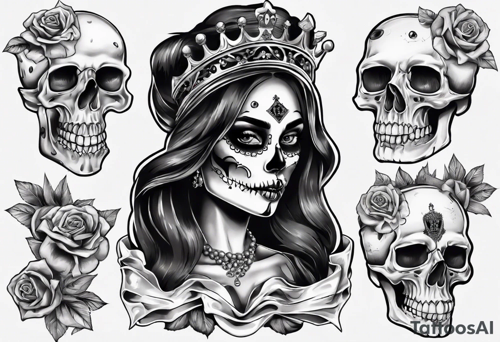 santa la muerta with money and crown
on the card tattoo idea