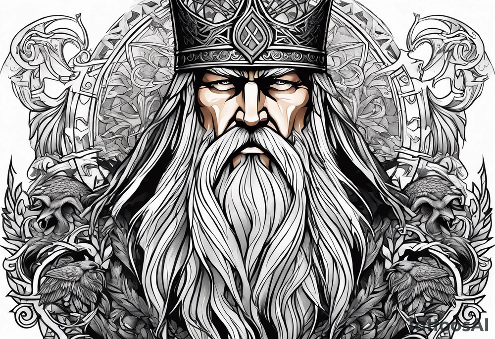 Norse god Odin with hugin and munin tattoo idea