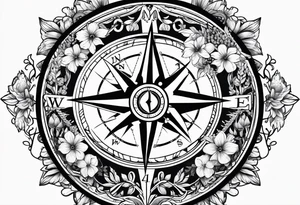 nautical compass with lupine flowers tattoo idea