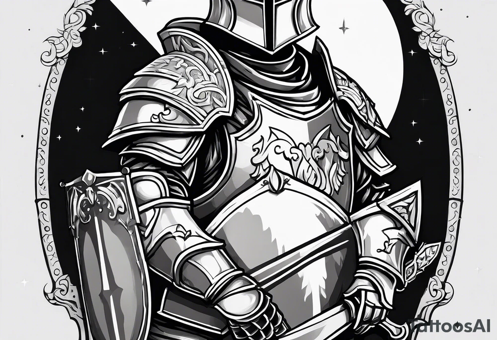 knight in heavy armor full body in profile tattoo idea
