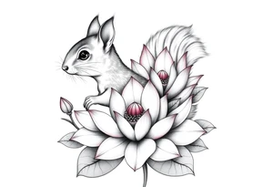 Crazy new school squirrel blooming lotus flowers tattoo idea