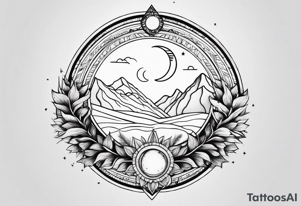 elegant dainty spiritual moon sun arrow tattoo idea