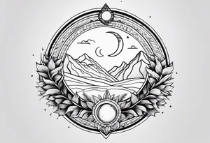 elegant dainty spiritual moon sun arrow tattoo idea