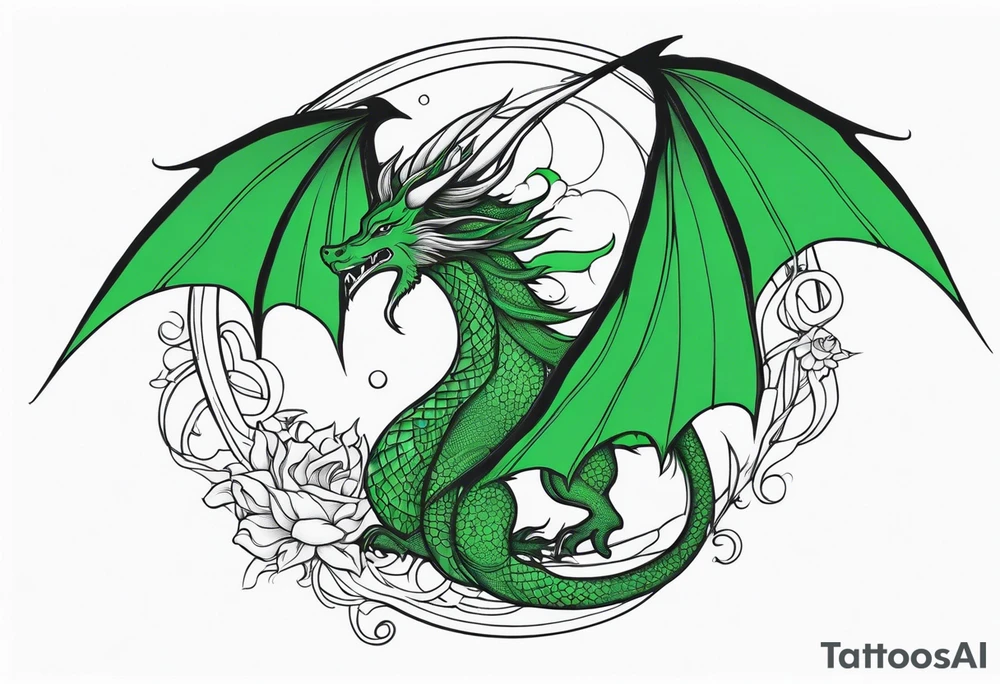 Moon fairy green dragon tattoo idea