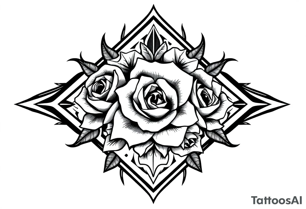Roses filing the inside of an elongated diamond shape tattoo idea