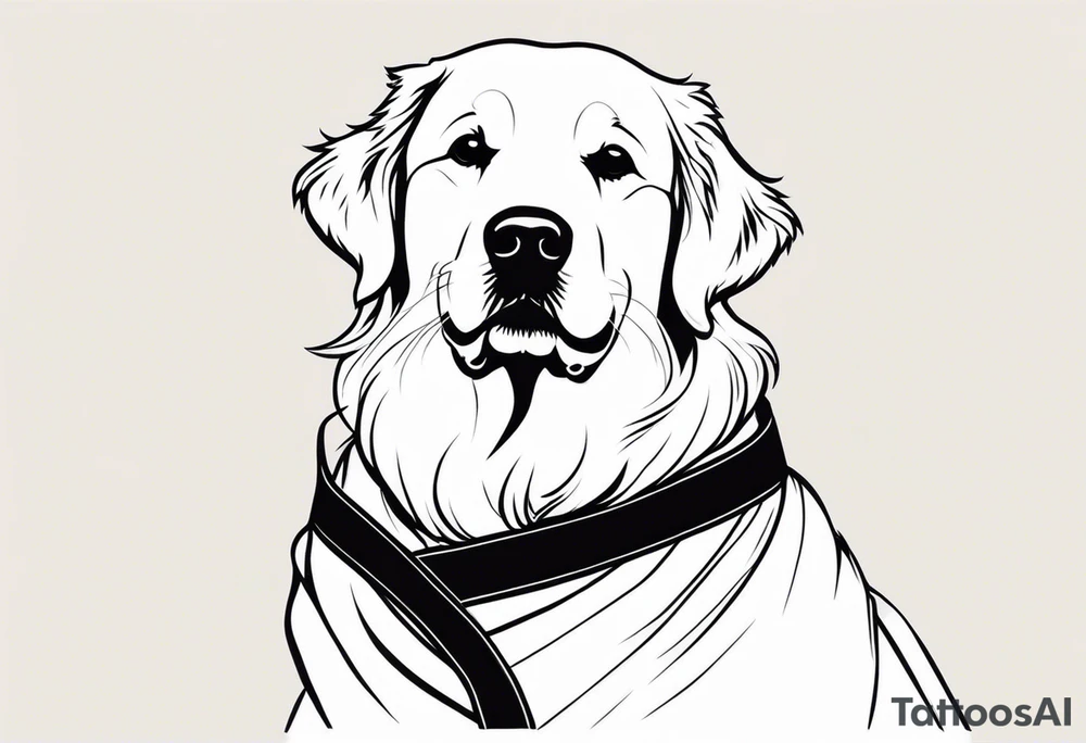 a golden retriever in a kimono with a black belt tattoo idea