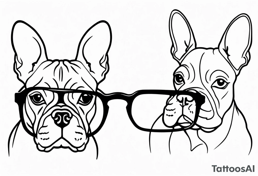 silhouette of french bull dog with glasses, tattoo to use as a couple tattoo idea