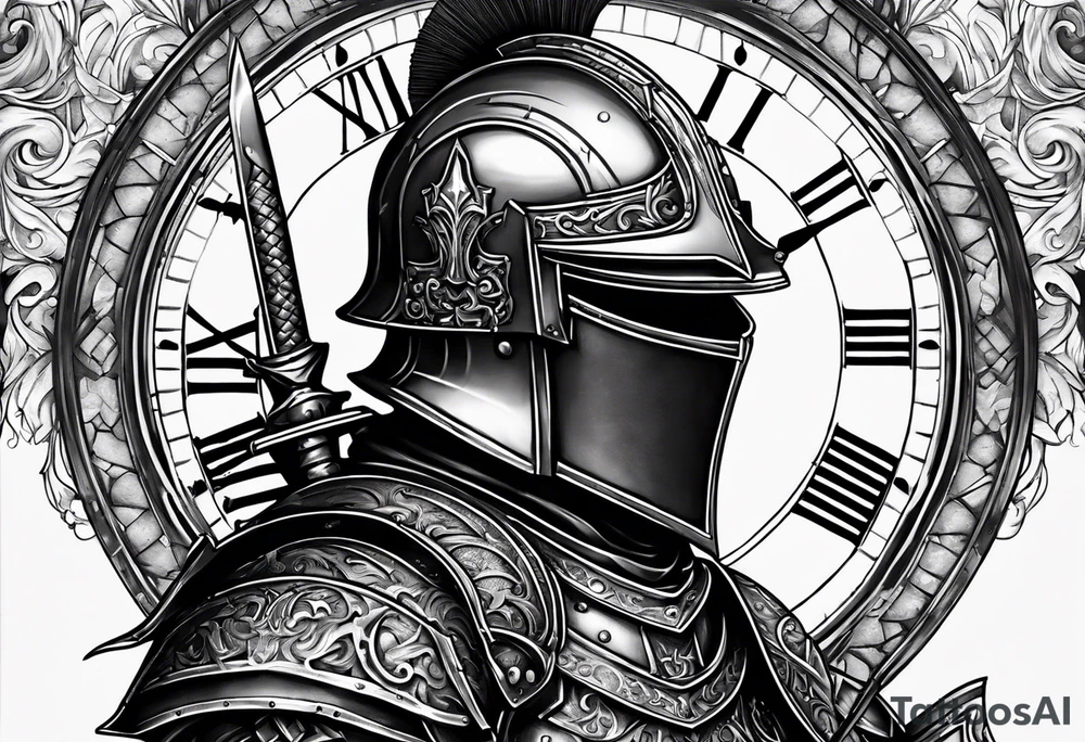 knight with heavy armor with clock and less detail tattoo idea knight with heavy armor with clock and less detail tattoo idea