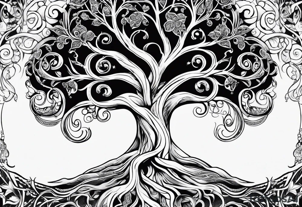 Nordic tree of life made of two trees twisting together tattoo idea