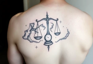 galaxy tattoo with scales weighing time tattoo idea