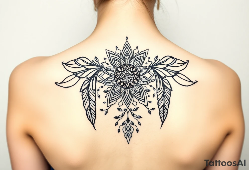 spiritual feathers ornamental mandala shaman tattoo idea