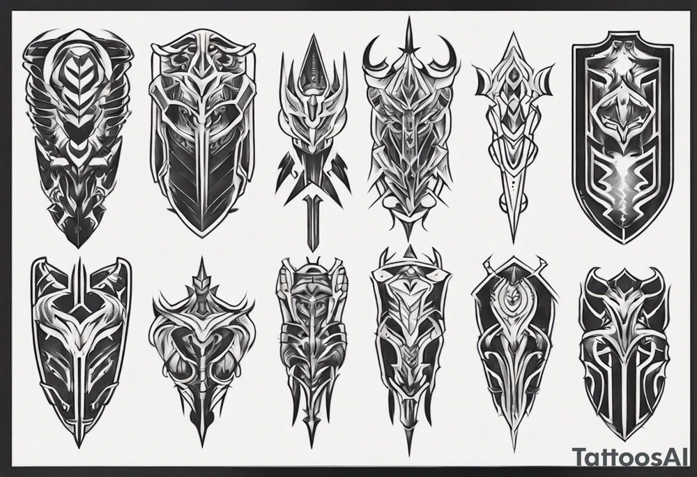 leg armor symmetrical tattoo idea