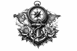 a compass under it an anchor, roses,world map. tattoo idea
