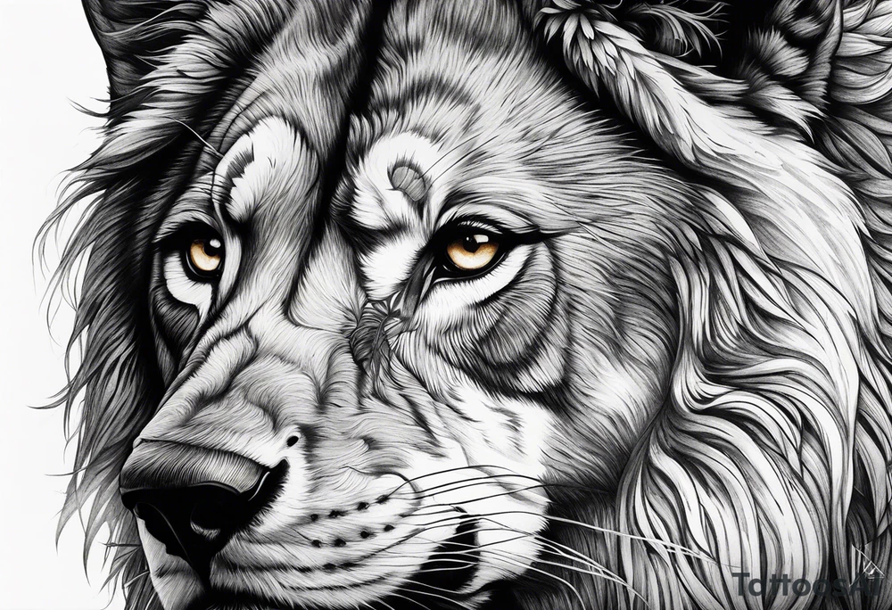 Half Lion eye half wolf eye side by side tattoo idea