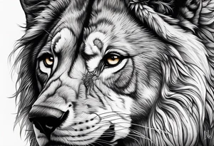 Half Lion eye half wolf eye side by side tattoo idea